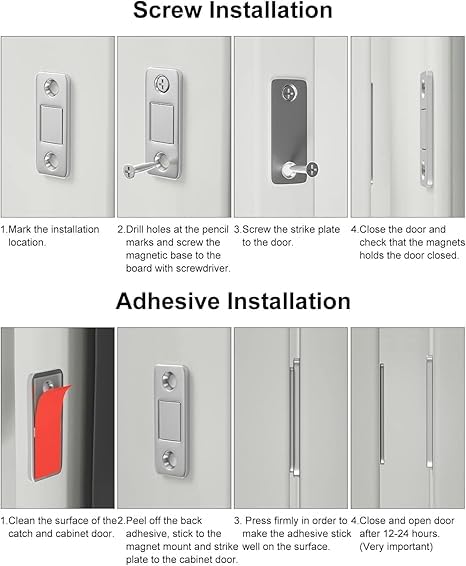 QUALIZA Magnetic Door Catch UltraThin Cabinet Magnetic Catch with Strong Adhesive Sticker Ans Screws Slim Drawer Magnets Locks Furniture Safety Latches for Kitchen Cupboard Closet Pack of 1  - Image 4