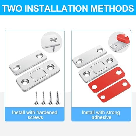 QUALIZA Magnetic Door Catch UltraThin Cabinet Magnetic Catch with Strong Adhesive Sticker Ans Screws Slim Drawer Magnets Locks Furniture Safety Latches for Kitchen Cupboard Closet Pack of 1  - Image 2
