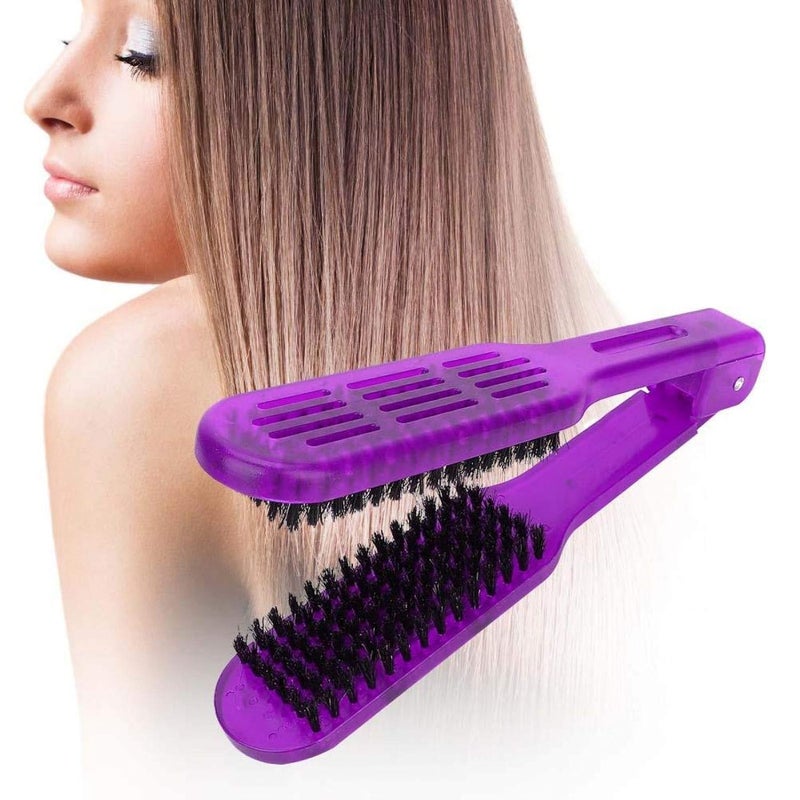 cheekyglo Plywood Comb Hair Straightening Styling Straightener Styling Straightener Hairdressing Tool Splint V-Shape Tools Bristle For Home Barber Shop[Purple] - Image 1