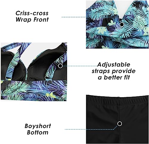 SEAFORM Women's Tankini Bathing Suits Two-Piece Tummy Control Swim Dress High Waist Printing Padded Swimsuits with Boyshorts - Image 4