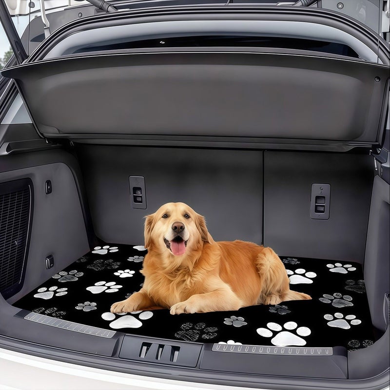 Single Piece Polyester Automotive Floor Mat Black White Gray Paw Print Cargo Liner - Image 3