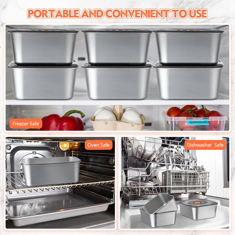 Layhit 10 Set Stainless Steel Food Containers with Lids Metal Marinating Snack Containers Box for Lunch, Leftovers, Dishwasher & Freezer Safe(34 oz) - Image 5