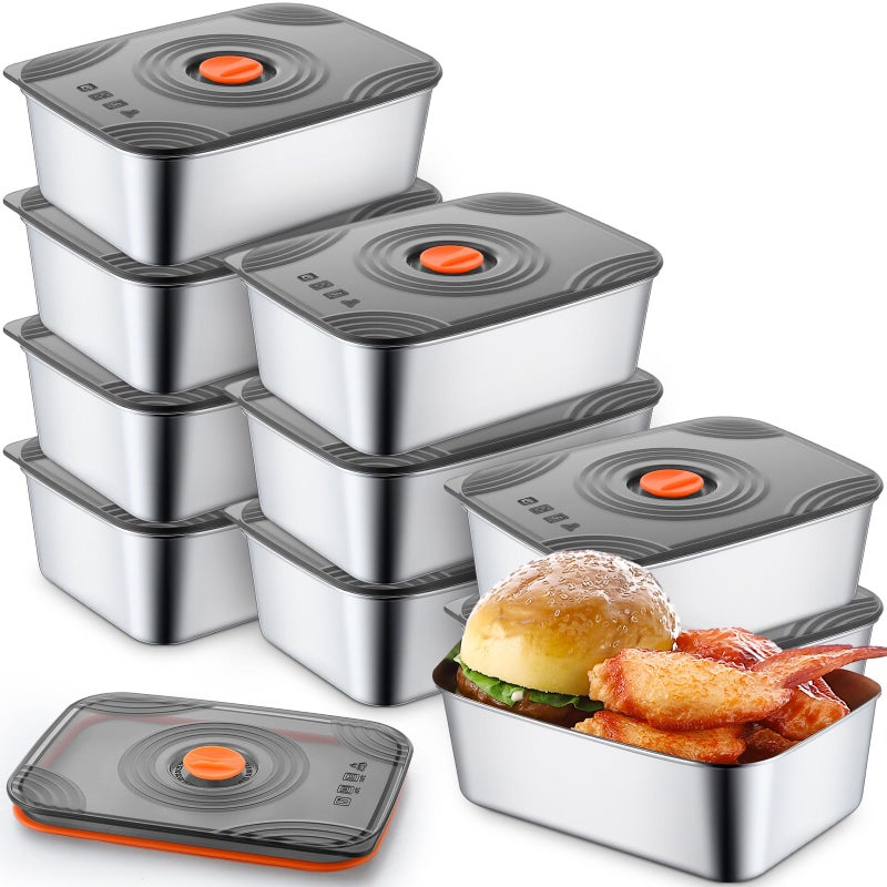 Layhit 10 Set Stainless Steel Food Containers with Lids Metal Marinating Snack Containers Box for Lunch, Leftovers, Dishwasher & Freezer Safe(34 oz) - Image 1