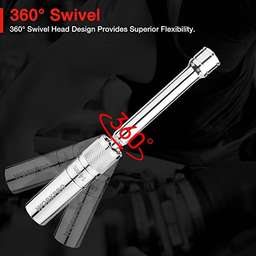 WORKPRO 3PC Magnetic Swivel Spark Plug Socket Set-Includes 14 mm Thin Wall Socket with 6- and 10-inch Extensions, 3/8-inch Drive with 12-Point, Magnetic Core - Image 4