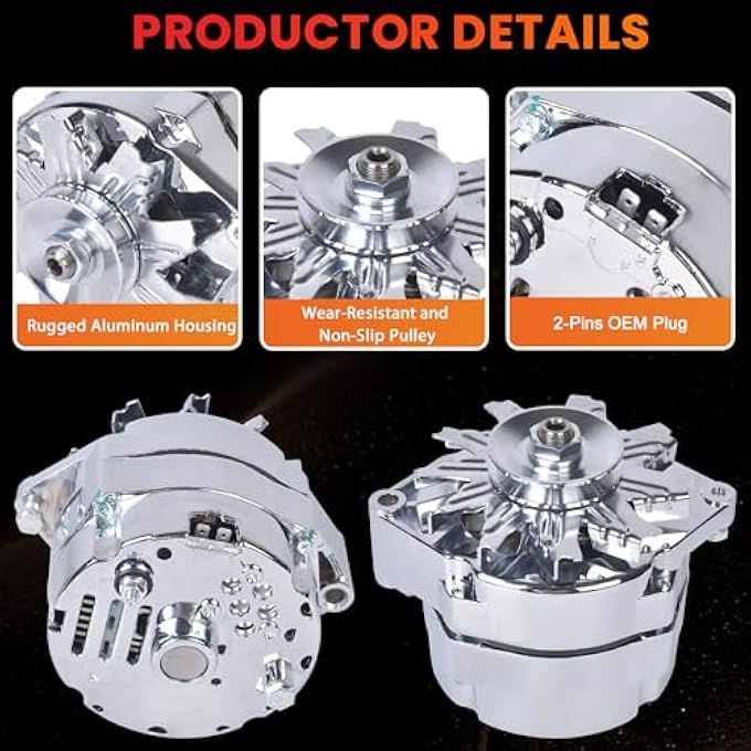 RLP Alternator Chromed 7127-SE105C Compatible with GM 305 350 BBC SBC 1-Wire Self-Exciting 110A 12V - Image 2