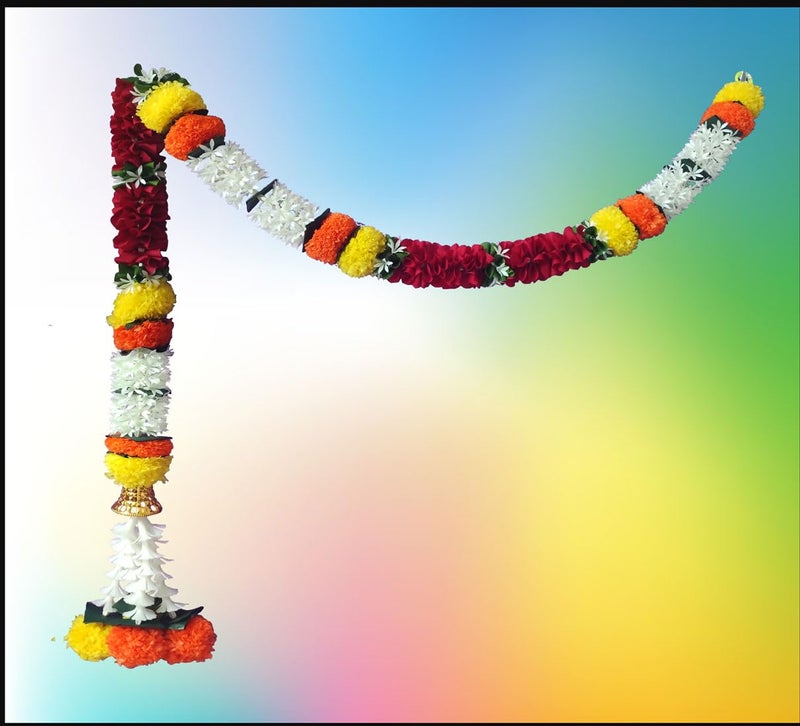 Tia Crafts Artificial White Gajra Jasmine & Colourful Flower Strings for Wedding Decorations,Event Decor Perfect for Diwali,Ganpati & Pooja/Temple/Mandir Decoration,5ft (12,Pink-Marigold - 5ft),6 cm - Image 4