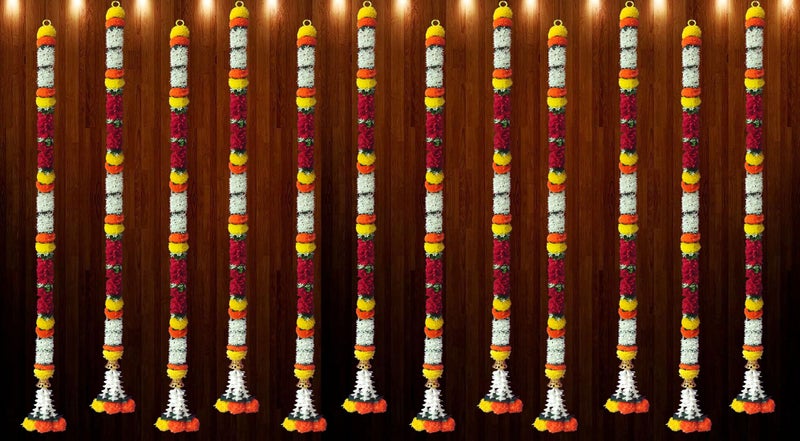 Tia Crafts Artificial White Gajra Jasmine & Colourful Flower Strings for Wedding Decorations,Event Decor Perfect for Diwali,Ganpati & Pooja/Temple/Mandir Decoration,5ft (12,Pink-Marigold - 5ft),6 cm - Image 3