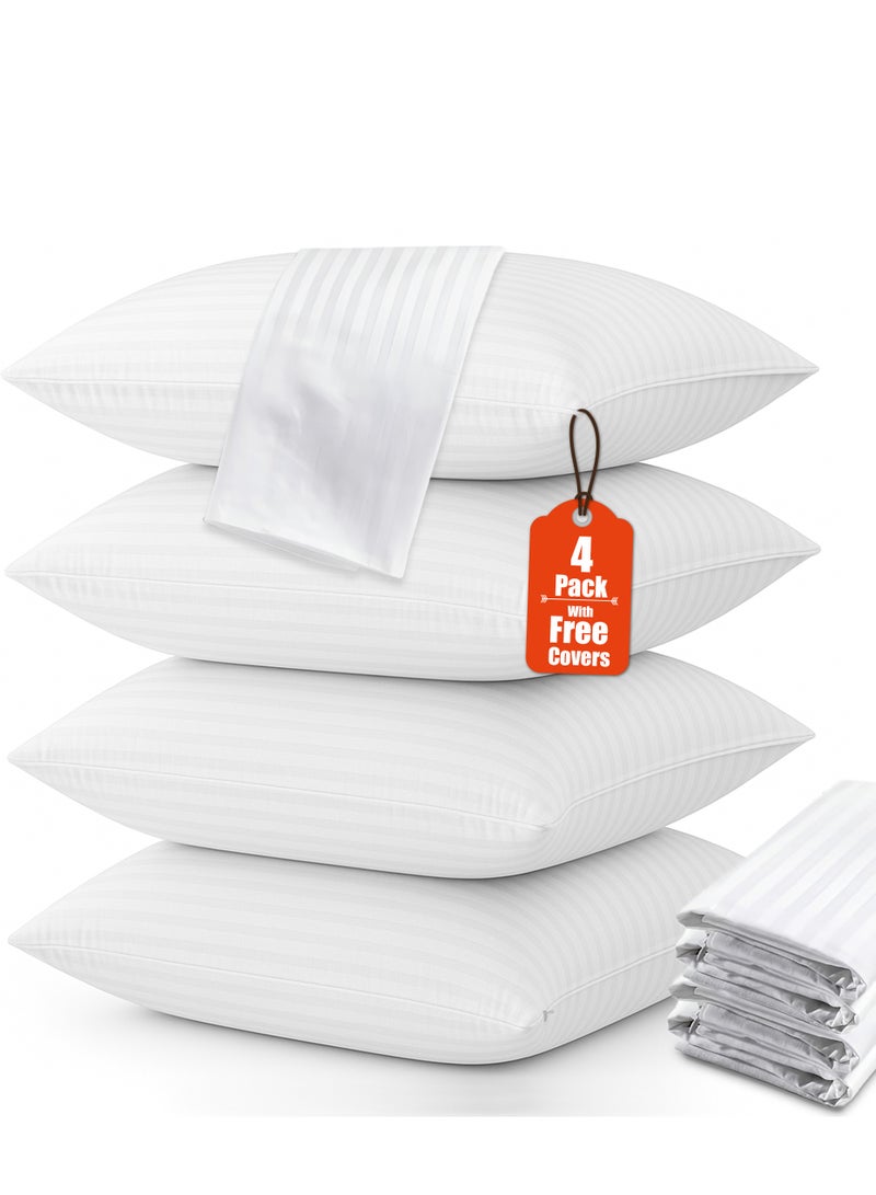 Pack of 4 Bed Pillows for Sleeping with Free Pillow Covers | Hotel Quality Pillows, Soft Sleeping Pillows & Microfiber Bed Pillows | Hypoallergenic Breathable Pillows for Side, Back & Stomach Sleepers - Image 1