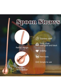 Generic 4 Pieces Spoon Straws Stainless Steel Drinking Spoon Straws Reusable Metal Cocktail Spoons Straws with Long Cleaning Brush  - Image 3