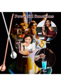 Generic 4 Pieces Spoon Straws Stainless Steel Drinking Spoon Straws Reusable Metal Cocktail Spoons Straws with Long Cleaning Brush  - Image 5