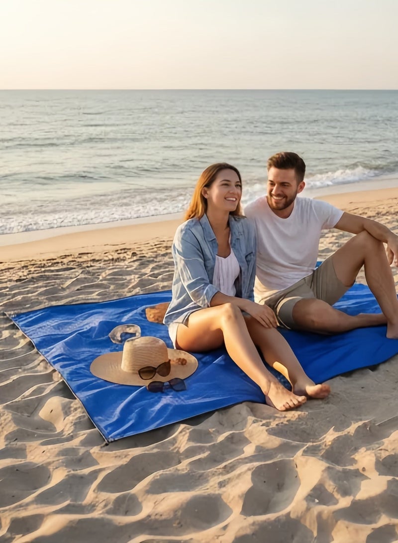 بطانية شاطئ كبيرة مضادة للرمال، مقاس 59×79 بوصة، سجادة شاطئ كبيرة جدًا، سجادة نزهة محمولة للسفر والتخييم والمشي، خفيفة الوزن وأساسية للعائلة ومقاومة للماء مصنوعة من النايلون - Image 1