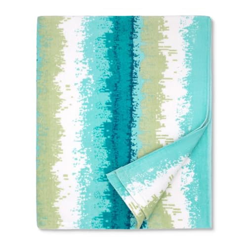 cabanana Large Beach Towel Oversized  Cotton Velour 35 x 70 Inch Coast Waves Camo Striped Terry Pool Towel Cabana Soft Swimming Towel for Adults Women Men Teal Green