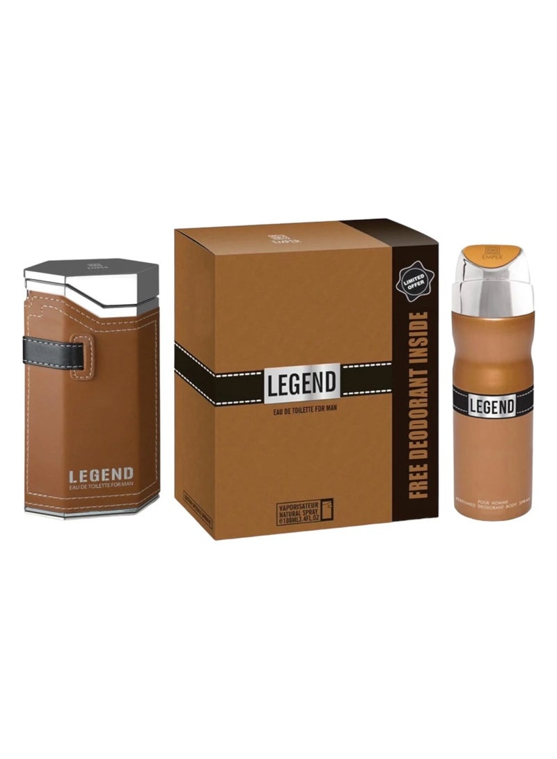 امبر طقم هدايا ليجند مكون من ( او دي تواليت 100مللي - سبراي بيرفيوم 200مللي) رجالي - Image 1