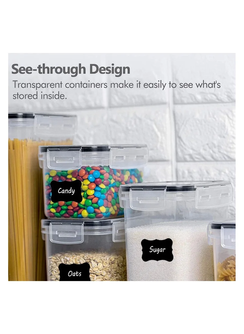 كويزيرا مجموعة حاويات تخزين الطعام محكمة الغلق، 14 قطعة من حاويات الطعام الجاف البلاستيكية الخالية من مادة BPA مع أغطية لتنظيم وتخزين مخزن المطبخ، تتضمن 20 ملصقًا وقلمًا، أسود