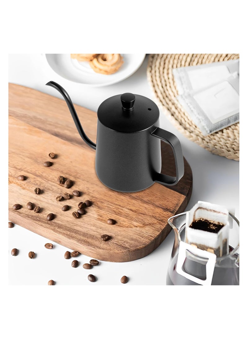 SYOSI غلاية القهوة والشاي بخرطوم منحني، غلاية صغيرة للماء والشاي والقهوة للتقديم، غلاية ميني مع مقبض، غلاية قهوة من الفولاذ المقاوم للصدأ متعددة الاستخدامات للمكتب والبيت (أسود) - Image 2