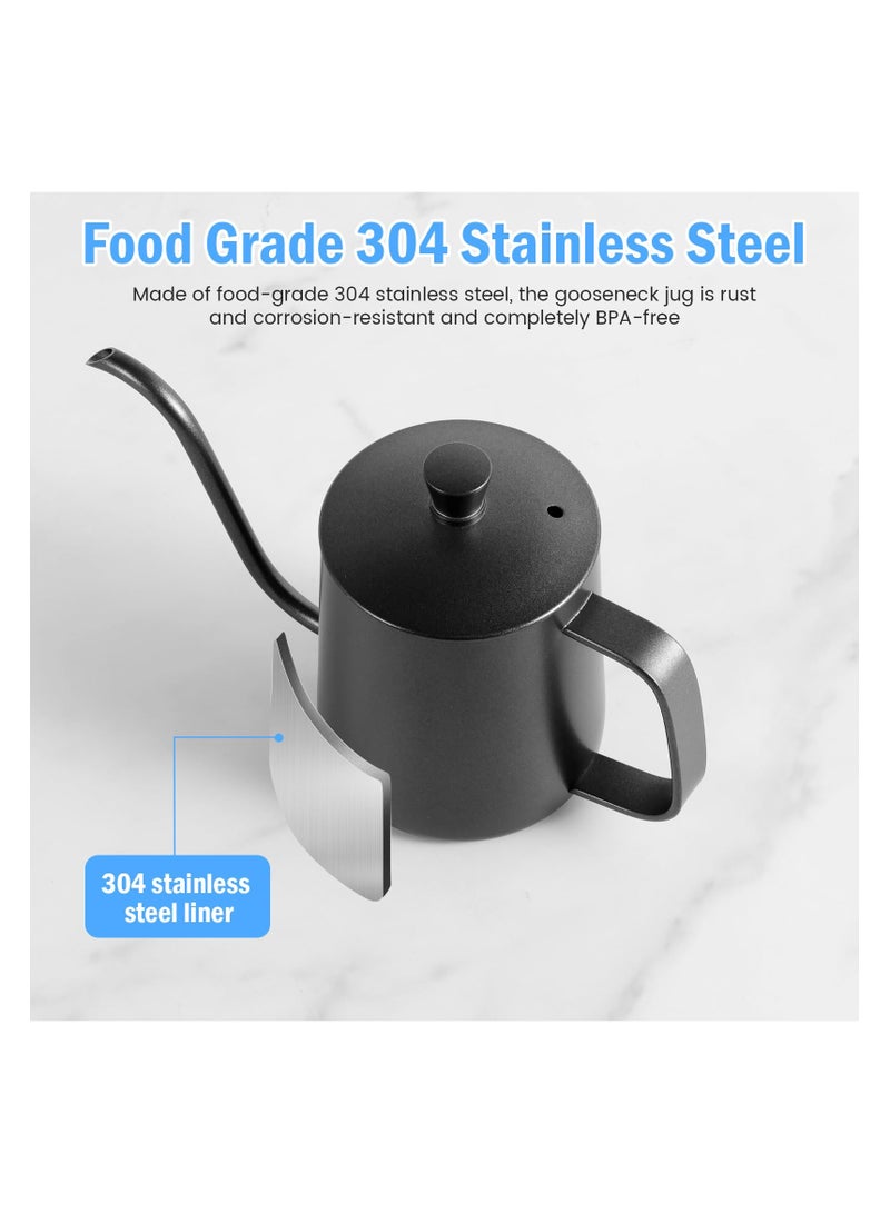 SYOSI غلاية القهوة والشاي بخرطوم منحني، غلاية صغيرة للماء والشاي والقهوة للتقديم، غلاية ميني مع مقبض، غلاية قهوة من الفولاذ المقاوم للصدأ متعددة الاستخدامات للمكتب والبيت (أسود) - Image 4