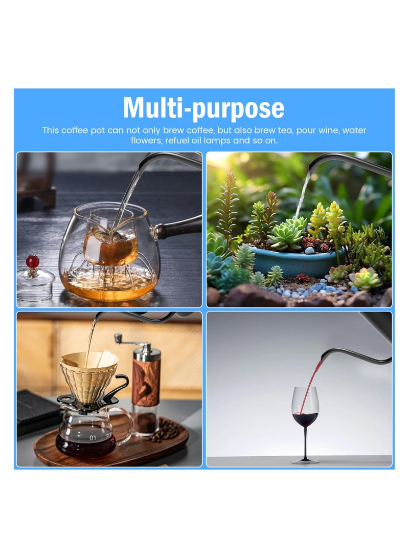 SYOSI غلاية القهوة والشاي بخرطوم منحني، غلاية صغيرة للماء والشاي والقهوة للتقديم، غلاية ميني مع مقبض، غلاية قهوة من الفولاذ المقاوم للصدأ متعددة الاستخدامات للمكتب والبيت (أسود) - Image 5