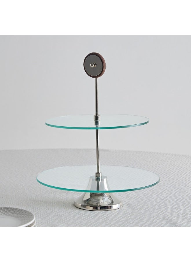 Home Box Aura 2-Tier Glass Serving Platter with Wheel Stem 30 x 40 x 30 cm  - Image 1