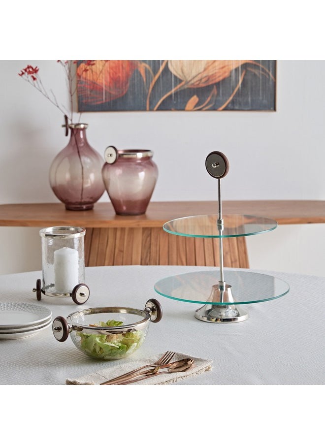 Home Box Aura 2-Tier Glass Serving Platter with Wheel Stem 30 x 40 x 30 cm  - Image 3