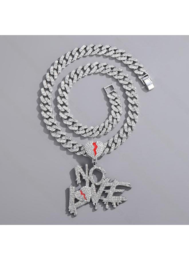 Generic European And American Explosives No Love Letter Pendant Exaggerated Heart Cracked Full Diamond Letter Pendant Necklace 