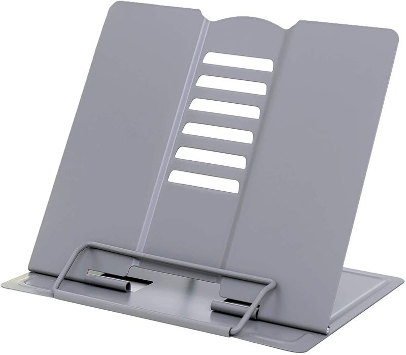 INKULTURE Metal Book Stand Folding Reading Stand Anti-Slip Adjustable Desktop Bookend Cookbook Rest Book Holder(Random Print Design) - Image 1