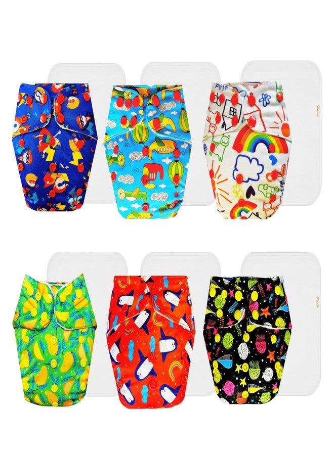 Dumbledo Premium Cloth Diaper with Cotton Insert (Pack of 6) | Snug Fit | Reusable & Washable | Easy to Clean | Worry-Free Diapering | 3 Months - 3 Years | Unisex Baby - Image 1