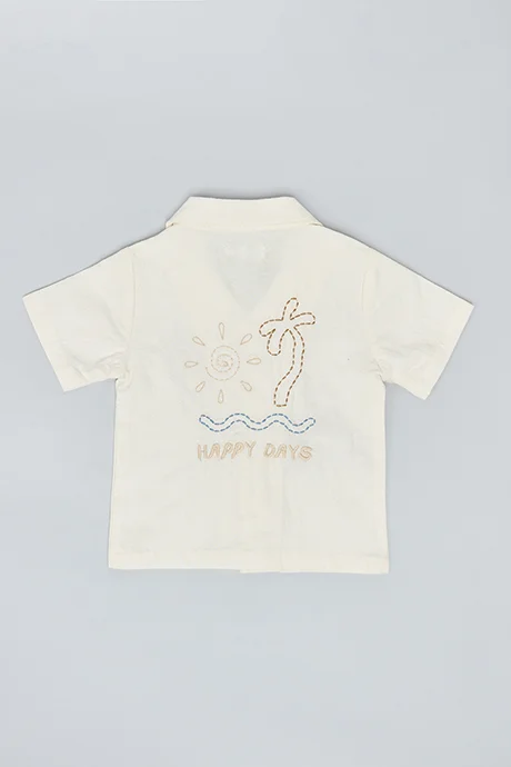 أر أند بي Embroidered Shirt with Revere Collar and Short Sleeves