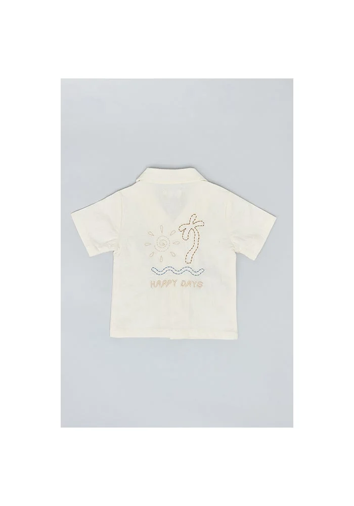أر أند بي Embroidered Shirt with Revere Collar and Short Sleeves