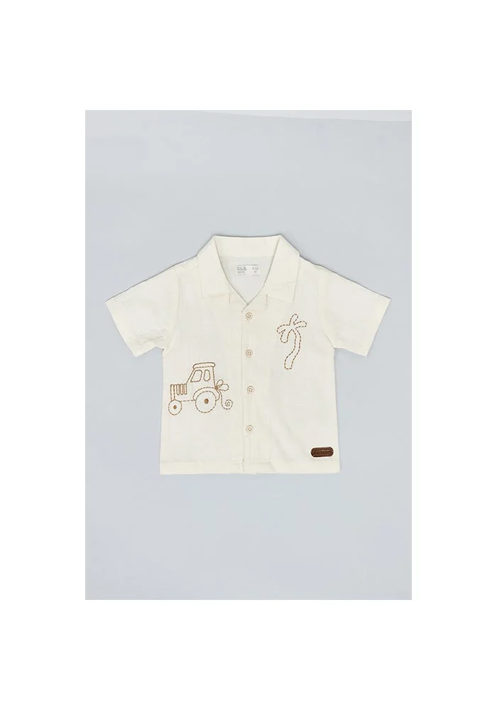 أر أند بي Embroidered Shirt with Revere Collar and Short Sleeves