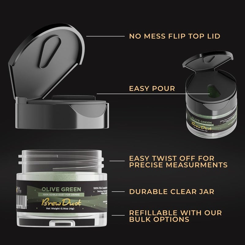Bakell Brew Dust - Olive Green (4g) | Edible Shimmery Drink Glitter for Beverages, Drinks & Cocktails - Image 4