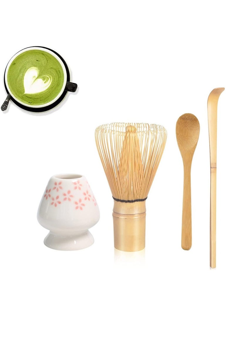 VIUAUAX 4-Piece Matcha Tea Whisk Set,Matcha Whisk Set Bamboo Matcha Tools, Traditional Handmade Matcha Tea Tool Matcha Stirrer Kit Bamboo Spoon with Hook Matcha Brush Placeer Set, Matcha Whisk (Chasen) + Hooked Bamboo Spoon (Chashaku) + Teaspoon + Whisk Holder),for making a Traditional Cup of Japanese Matcha Tea - Image 1