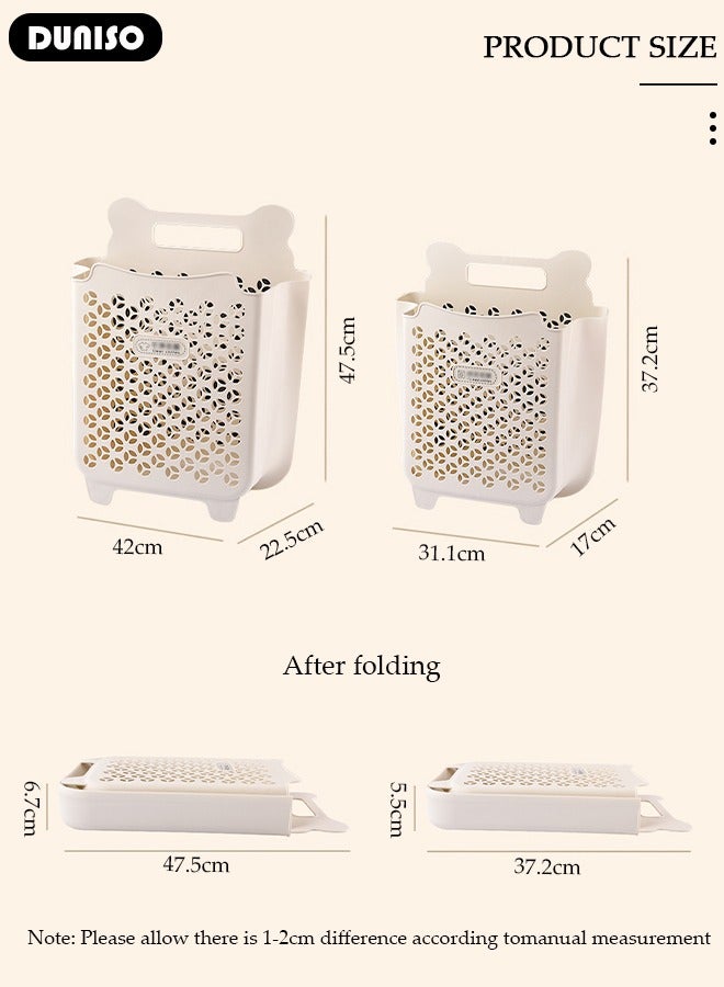 DUNISO 2 Pack Plastic Collapsible Hanging Laundry Basket with Carry Handle, Space-Saving Wall Collapsible Laundry Basket, Durable Tall Folding Plastic Laundry Hamper, Waterproof Dirty Clothes Organizer for Organizing Home, Clothes, Towels, Dorm  - Image 4
