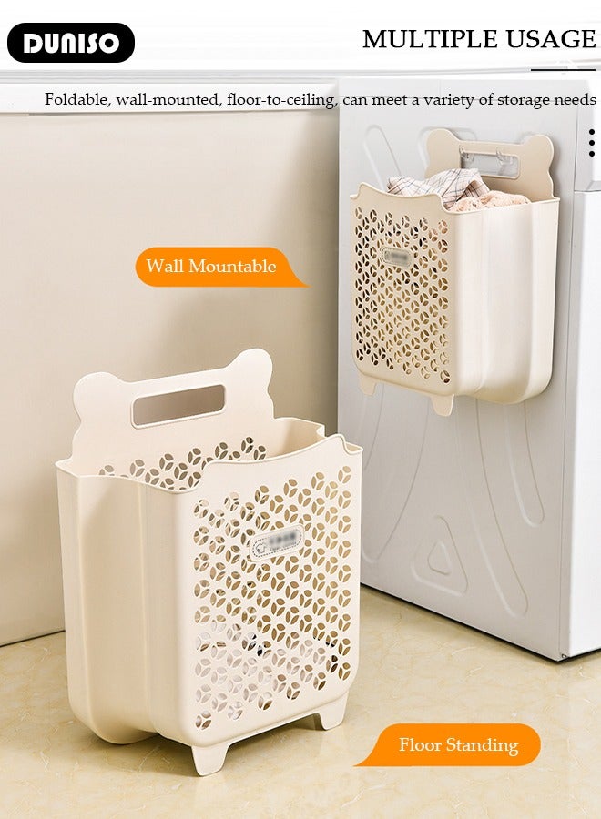 DUNISO 2 Pack Plastic Collapsible Hanging Laundry Basket with Carry Handle, Space-Saving Wall Collapsible Laundry Basket, Durable Tall Folding Plastic Laundry Hamper, Waterproof Dirty Clothes Organizer for Organizing Home, Clothes, Towels, Dorm  - Image 3