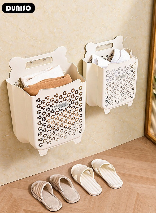 DUNISO 2 Pack Plastic Collapsible Hanging Laundry Basket with Carry Handle, Space-Saving Wall Collapsible Laundry Basket, Durable Tall Folding Plastic Laundry Hamper, Waterproof Dirty Clothes Organizer for Organizing Home, Clothes, Towels, Dorm  - Image 5