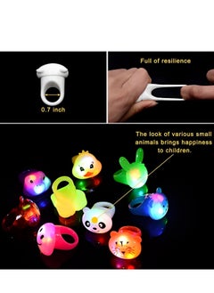 OUYoo 32 PCs LED Light-Up Bumpy Rings，Kids Birthday Party Gifts, LED Animal Rubber Glow Rings Glitter Finger Toys Box, Luminous Party Supplies, Birthday Gifts for Kids  - Image 5