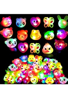 OUYoo 32 PCs LED Light-Up Bumpy Rings，Kids Birthday Party Gifts, LED Animal Rubber Glow Rings Glitter Finger Toys Box, Luminous Party Supplies, Birthday Gifts for Kids  - Image 3