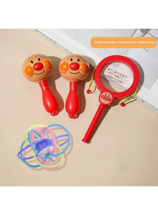 Small Sand Hammer Baby Red Bite Rattle Hand Grasping Training Newborns Listening To Black And White Early Education Educational Toys-Color:2 Sand Hammers + Rattle + Harman Balls - Image 1