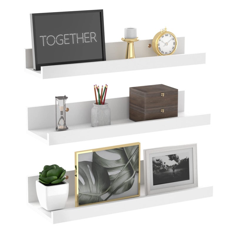 Giftgarden 16 Inch White Floating Shelves for Wall Mount Modern Wood Wall Shelf Ledge for Bathroom Bedroom Living Room Kitchen Nursery Storage Set of 3 Different Sizes - Image 2