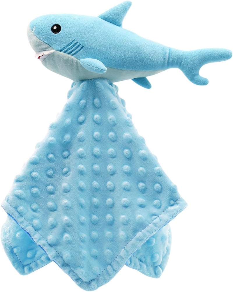 Gicoherero Shark Blanket Security for Baby Soft Lovey Plush Sleeping Snuggle Gifts Boy Blue Minky Dot Stuffed Ocean Animal Newborn Nursery Kids Toddler First Birthday Unisex Blankie Gift Ideas 15 Inch - Image 1