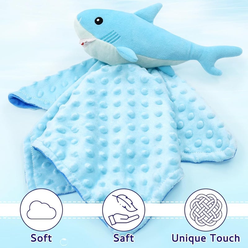 Gicoherero Shark Blanket Security for Baby Soft Lovey Plush Sleeping Snuggle Gifts Boy Blue Minky Dot Stuffed Ocean Animal Newborn Nursery Kids Toddler First Birthday Unisex Blankie Gift Ideas 15 Inch - Image 2