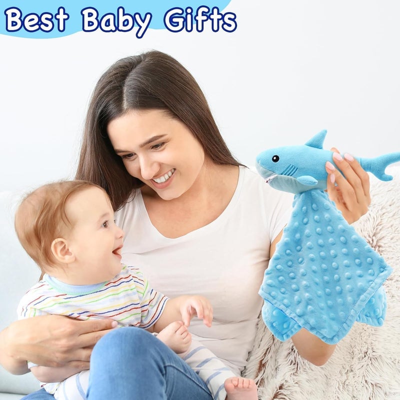 Gicoherero Shark Blanket Security for Baby Soft Lovey Plush Sleeping Snuggle Gifts Boy Blue Minky Dot Stuffed Ocean Animal Newborn Nursery Kids Toddler First Birthday Unisex Blankie Gift Ideas 15 Inch - Image 5