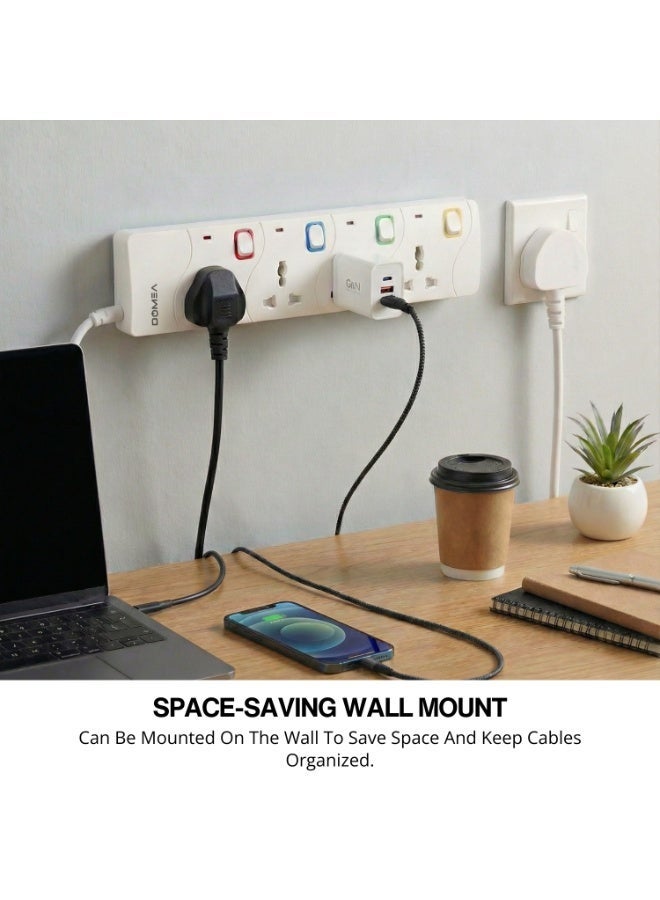 DOMEA Multi-Way Power Extension Strip, 4 Way Universal Socket, Individual On/Off Switches, 3-Meter Cable - Surge Protected, Charging Station for Home, Office, Kitchen, Apartment - White-AX132 - Image 3