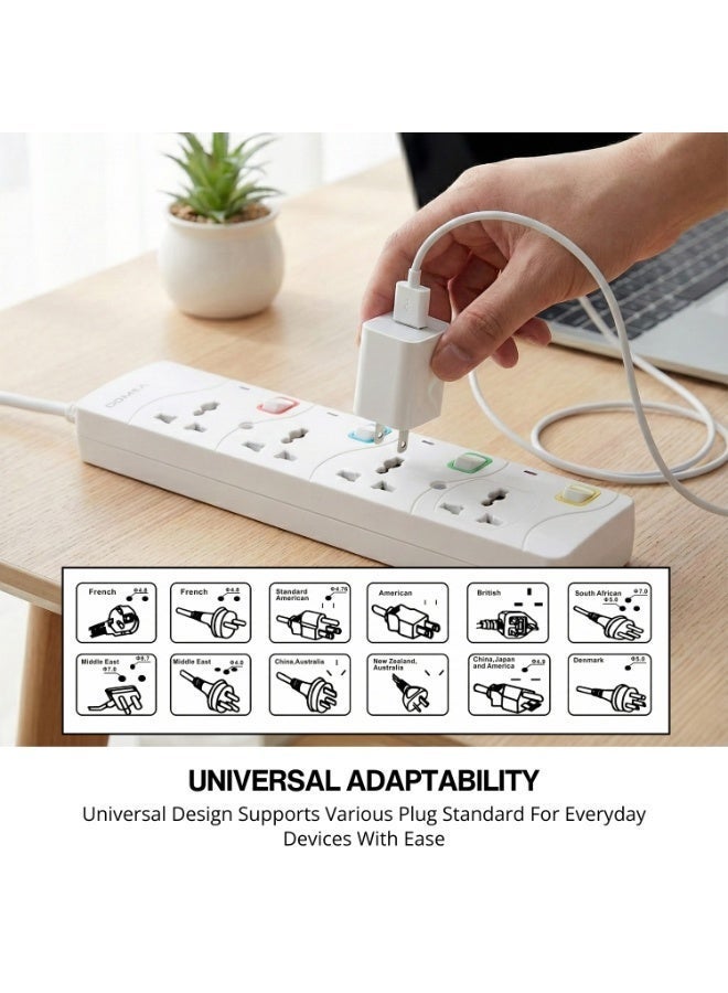 DOMEA Multi-Way Power Extension Strip, 4 Way Universal Socket, Individual On/Off Switches, 3-Meter Cable - Surge Protected, Charging Station for Home, Office, Kitchen, Apartment - White-AX132 - Image 4
