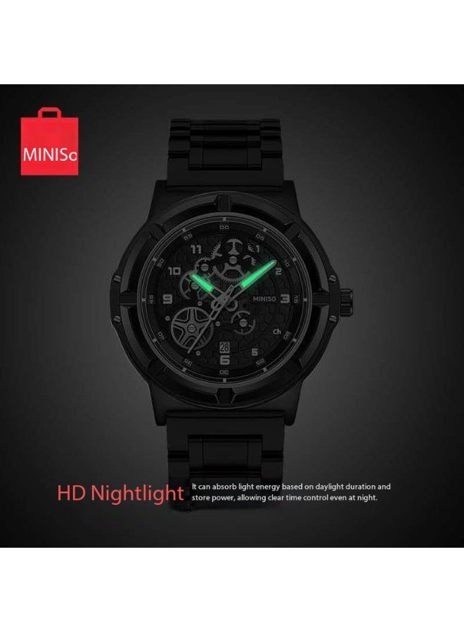 Miniso BEXEI Skeleton Dial Men's Watch – Stainless Steel, 3D Gear Design, Calendar Window, 30M Water Resistant, Night Light - Image 5