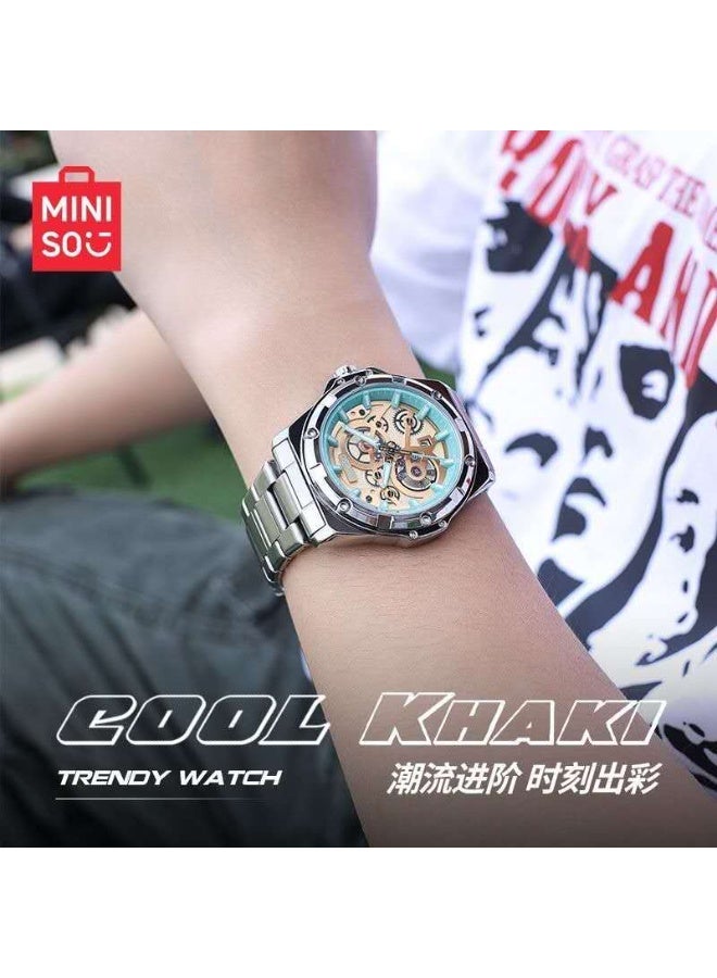 Miniso BEXEI Skeleton Dial Men's Watch – Stainless Steel, 3D Gear Design, Calendar Window, 30M Water Resistant, Night Light - Image 3