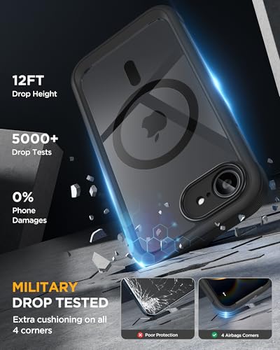 Miracase Magnetic for iPhone 16e Case Full-Body Phone with Built-in Glass Screen Protector, [Compatible with MagSafe] Military Drop Proof 16 E Cover Bumper 6.1 inch, Black - Image 5