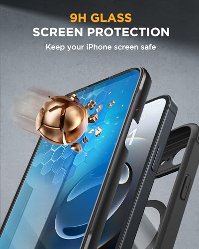 Miracase Magnetic for iPhone 16e Case Full-Body Phone with Built-in Glass Screen Protector, [Compatible with MagSafe] Military Drop Proof 16 E Cover Bumper 6.1 inch, Black - Image 4