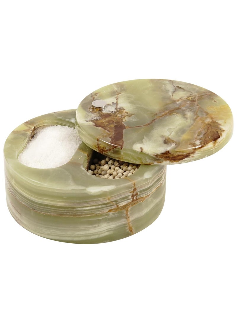 راديكالن ملح رخامي أخضر من العقيق مع غطاء | وعاء توابل وسكر مزدوج الحجم (٥ بوصات) للمطبخ وطاولة الطعام - Image 1