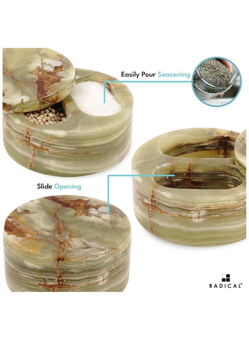 راديكالن ملح رخامي أخضر من العقيق مع غطاء | وعاء توابل وسكر مزدوج الحجم (٥ بوصات) للمطبخ وطاولة الطعام - Image 5
