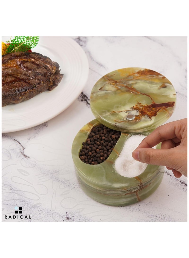 راديكالن ملح رخامي أخضر من العقيق مع غطاء | وعاء توابل وسكر مزدوج الحجم (٥ بوصات) للمطبخ وطاولة الطعام - Image 4